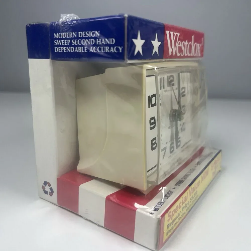Vintage Westclox Electric Alarm Clock In Box. Antique White Color NIB Movie Prop